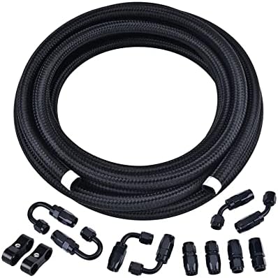 EVIL ENERGY 6AN Fuel Line Kit, -6 Nylon Braided Fuel Line Hose Fitting Kit CPE 20FT Black(0.34inch ID)