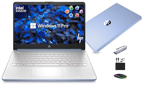 Image of HP 14 inch Laptop Ultra-Portable Computer 2026 Student Business, MS Office, Copilot AI, Intel 4-Core CPU, 4GB RAM, 628GB Storage (128GB UFS+500GB Ext), Long Battery, MaxsolAccessory, Win 11 Pro, Sky Blue