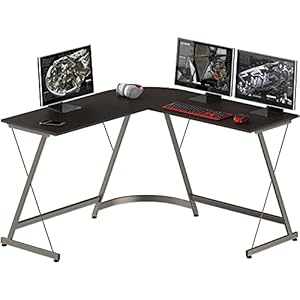 SHW L-Shape Corner Desk Computer Gaming Desk Table, Espresso (Engineered Wood)