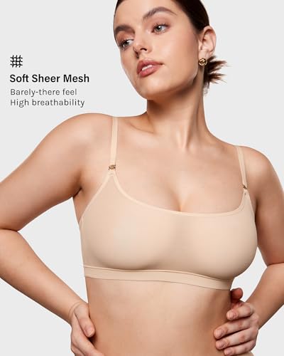 Image of INLYRIC Women's Cosnufy Sheer Bralette - Cami Mesh Unlined No Padding See Through Wirefree Bralettes Pullover