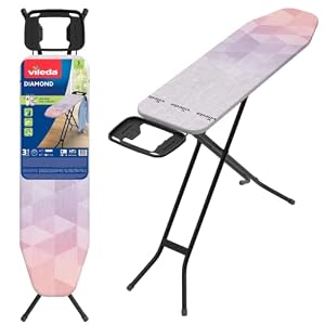 Vileda Diamond S Bügelbrett, bleibt länger wie neu, kompakt und leicht, höhenverstellbar bis 91 cm, stabile Stahlkonstruktion, titanbeschichteter Bezug, Comfort-Pack