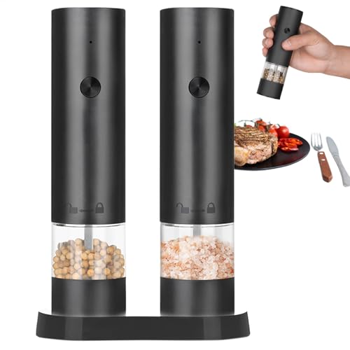 Molinillo eléctrico de sal y pimienta – Molinillo de chile con luz LED recargable, molinillo de pimienta automático, molinillo de sal gruesa ajustable para cocina y barbacoa