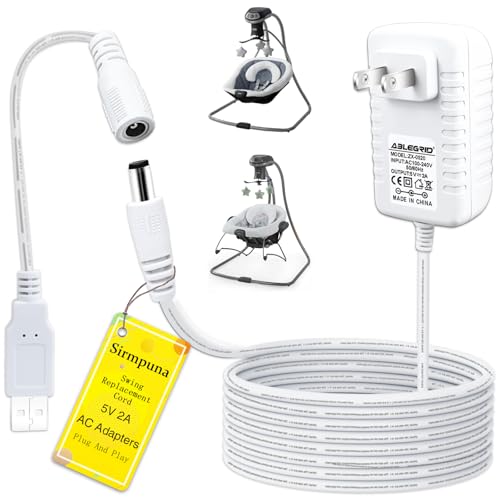 Sirmpuna Power Cord Replacement for Graco Swing - 5V 2A Adapter for Graco DuetSoothe, Simple Sway, Glider LX, DuoGlider, Sweetpeace, 6ft Charger with Over-Voltage Protection