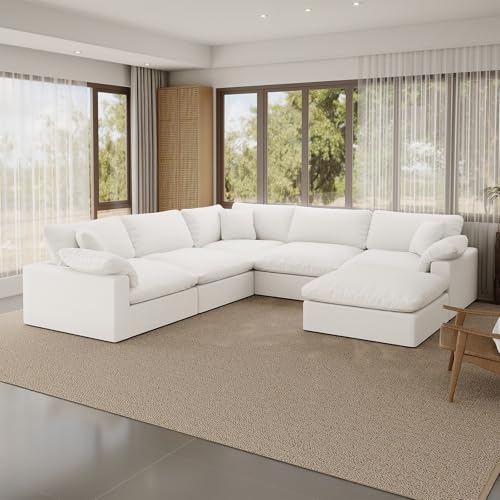 Image of Cloud Modular Sectional Sofa,221.6 inch Down Filled Sofa 5 Seat with Chaise,Minimalist Sofa Cover Washable and Replaceable Couches for Living Room,Sectional Sofa Deep Seat