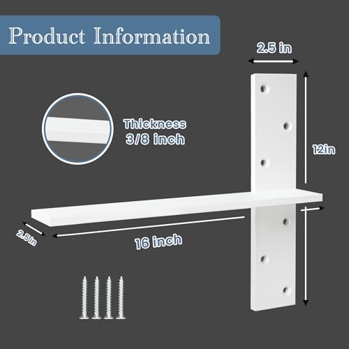 Free Hanging Countertop Support Bracket 16" Lx2.5 W 2 Pack White Heavy Duty Hidden Floating Wall Shelf Bracket 3/8" Thick for Floating Bars,Bench Seats,Vanities by WINKER - Used condition - Image 2