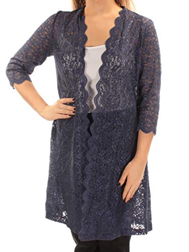 Alex Evenings Womens Navy Glitter 3/4 Sleeve Open Cardigan Evening Top Size 10