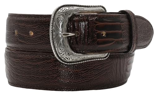 Silverton Men's Ostrich Leg Print Genuine Leather Western Style Brown Belt