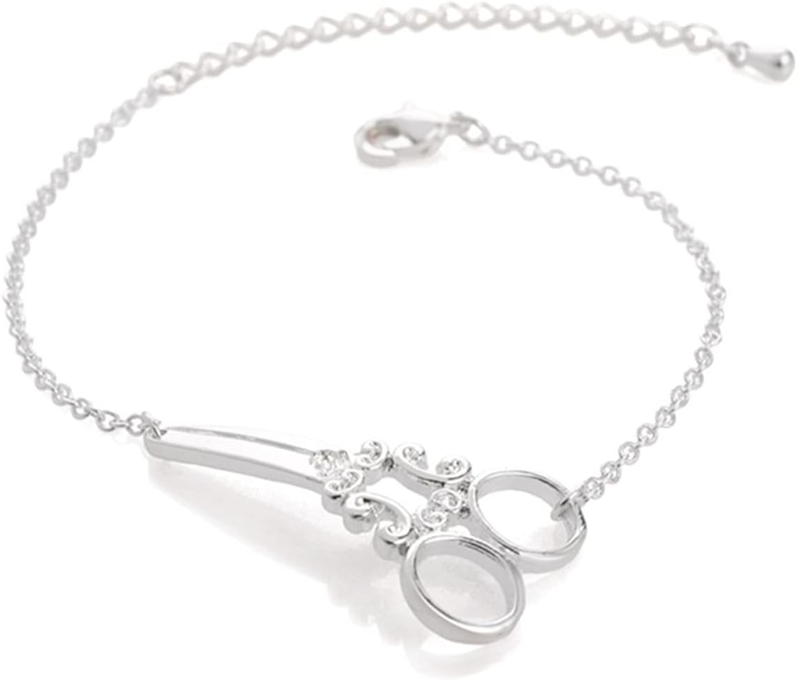 coadipress Cute Scissors Bracelet for Women Minimalist Gold Silver Plated Adjustable Scissors Shape Link Bracelet,Charm Chain Bracelet for Women Hairdresser Seamstress Gift