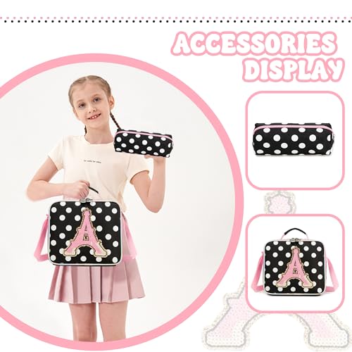 Image of HTgroce Cute Rolling Backpack for Girls Kids with Lunch Box & Pencil Case 3pcs Girls Rolling Backpacks for Elementary Middle School Bag with Wheels (Dot Letter A)