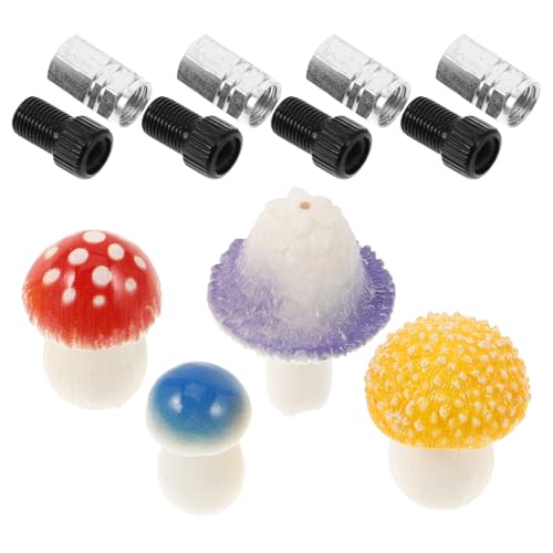 Set de 4 tapas para válvula de neumáticos con forma de hongo de metal multicolor para autos, bicicletas y camiones, accesorios creativos para decoración de neumáticos