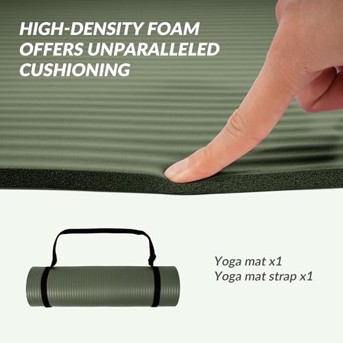 Quality Exercise Yoga Mat, 1/2-Inch Thick High-Density Foam for Full-body workout, Anti-Tear and non-slip Surface, Includes Carry Strap for Home & Studio Workouts,Green Jasper by BalanceFrom - Image 5