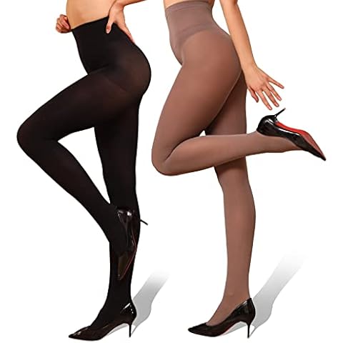 2 Pair Women’s Control Top Semi Opaque Tights 40D Pantyhose - - Medium Cover