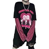 Long Sleeve Shirt for Women Harajuku Anime T-Shirt Punk Hip Hop Tops for Teen Girls Y2K Clothes Black