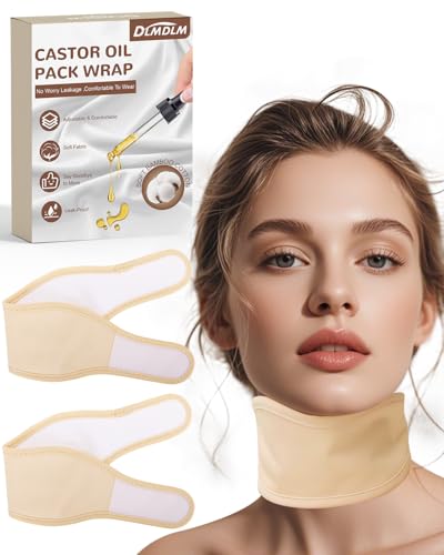 DLMDLM 2 Pcs Castor Oil Neck Pack, Reusable Orangic Castor Oil Compress Pack Wrap for Thyroid, Less and Mess Comfort Fit