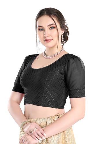 Image of FINESTFIT Stay On Trend Fashion 100% Cotton Readymade Blouses for Women,Round Neckline with Organza Balloon Sleeves.