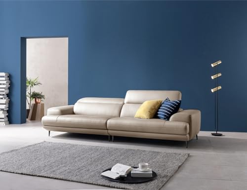 Image of Fabrique Rustic Leatherette 3 Seater Sofa Set with Puffy Moden Design Off White | Moveable Headrest | Stylish Home Office & Living Room Furniture | Lightweight Design Durable Stainless Steel Legs