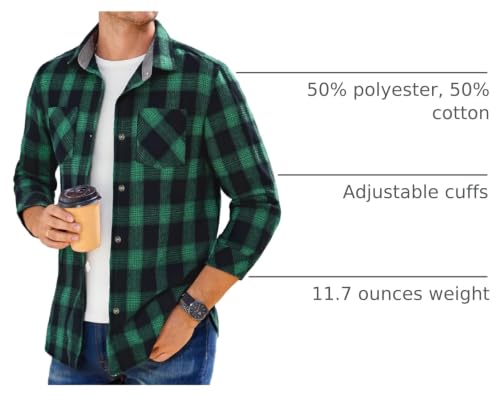 Image of WARHORSEE Flannel Shirt for Men Long Sleeve Button Down Plaid Shirts | Soft Cotton Blend for Multi-season Wear, Lightweight yet Warm, Dual buttoned storage pockets, Machine Washable Easy Care
