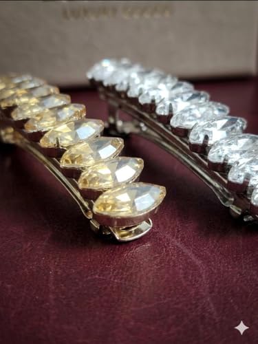 Image of Pearl & Crystal Hair Clips Set for Women, Elegant Rhinestone Barrettes, Stylish Hair Pins for Party, Wedding, Daily Wear - Pack of 2
