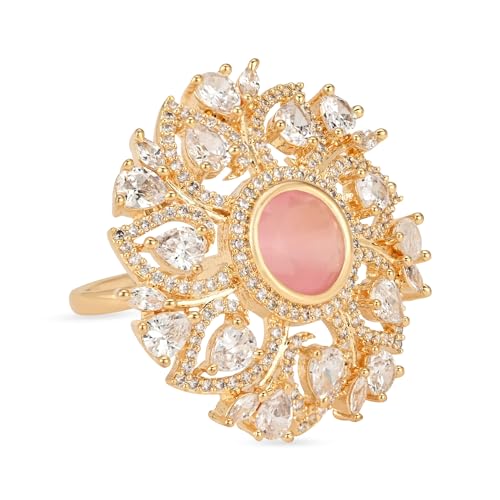 Image of I Jewels Rose Gold Plated Valentines Special Stylish Fashionable Design Floral CZ American Diamond Adjustable Finger Rings For Women & Girls (FL241)