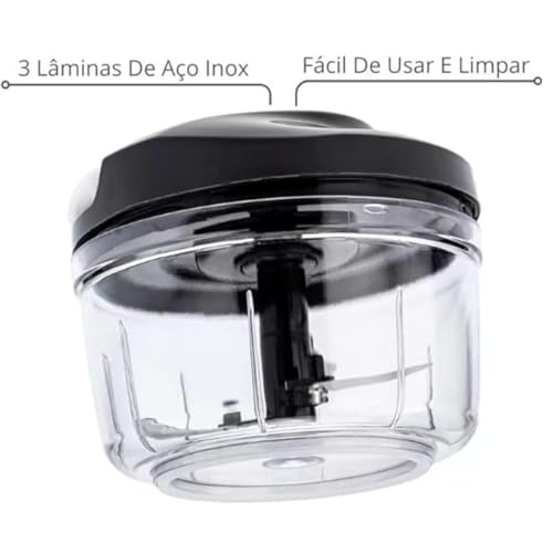Mini Processador Triturador Picador Cortador de Alimentos 3 laminas 500ml Aço Inox Giratório - KF
