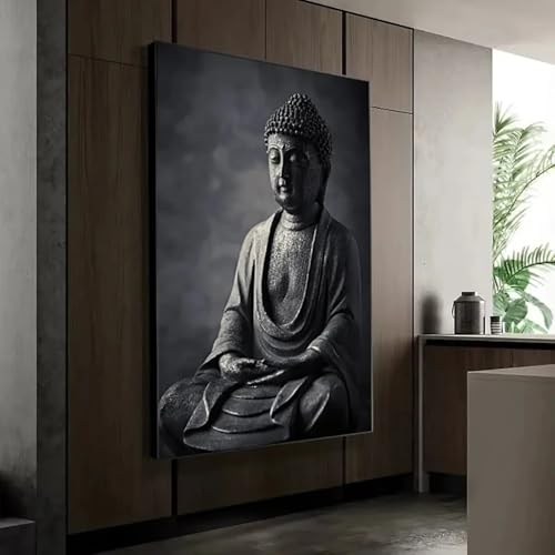 Peinture Bouddha noir 70x110cm pour harmoniser un grand mur vide sans style - 4