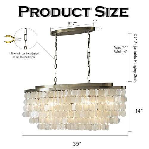 ALOADECOR 11-Lights 35.4" Farmhouse Coastal Capiz Shells Chandeliers Natural Tiered Chandelier in Antique Gold for Dining Room Living Room Kitchen Island - Image 3