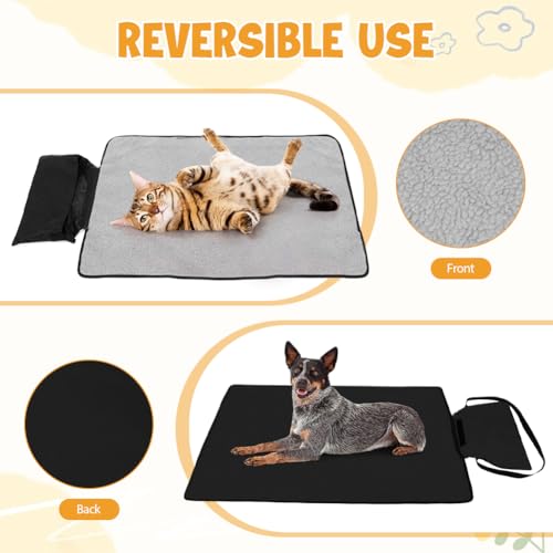 Hundedecke für Unterwegs, Faltbare Wasserdichte Haustier Decke Camping Decke Hund Katze Mat Wärmende Decke, Hundebett Hundematte für Outdoor Innen Große Reisedecke für Haustier, 100 x 70 cm (Schwarz)