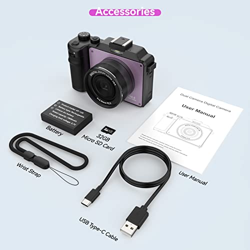 Oiexi 48Mp Camera For Photography,4K Digital Camera For Kids And Adults With Front And Rear Dual Cameras,18X Digital Zoom,Built-In 7 Color Filters,32Gb Tf Card,Rechargeable Battery(Lilac Violet) #TOP6