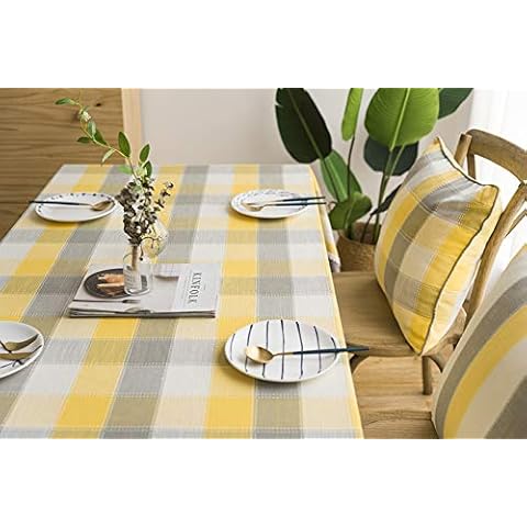 Luofanfei Striped Tablecloth Yellow and Grey Stripes Geo Pattern Linen Table Cloths Wipeable Heatproof Dining Table Cover (Square, 90x90cm) Cover