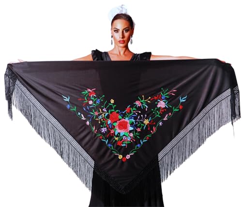 Large flamenco shawl. Measurement 75X35 inch without counting the fringes (11.8inch), embroidered on one side.