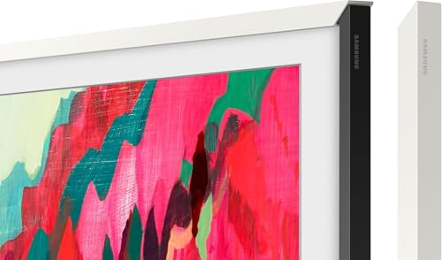 Samsung 65" The Frame Customizable Bezel 2021–2025, Modern White Magnetic Frame Trim Kit for 65-Inch QLED Art TV, Easy Snap-On Gallery Style Wall-Mount Living Room Home Decor, With Cloth
