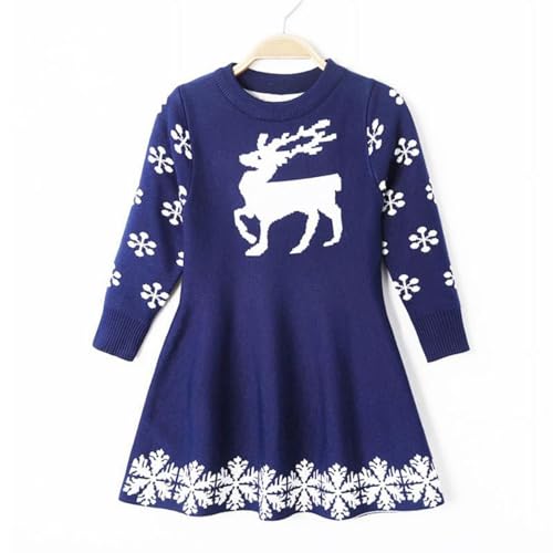 Girls Christmas Sweater Dress Long Sleeve Knit Knitted Sweater Dresses Reindeer Snowflake Xmas Dress Fall4