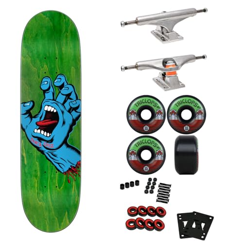 Santa Cruz Skateboard Complete Screaming Hand Green 8.8" x 31.95" with Independent Trucks, Triclops Wheels, ABEC 5 Bearings, Hardware, and Griptape
