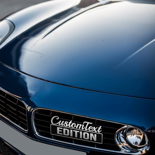 DIZZY New Car Emblem Badges Personalized - Acrylic Custom Text and Number Car Emblem with Adhensive Tape, Text Number, 3D Letter Automotive Badge for Front Hood (Fake Metal Finish - Edition)