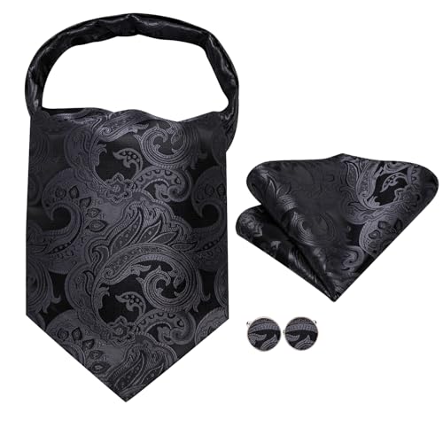 Image of Dubulle Paisley Floral Ascot for Men Self Tie Mens Cravat and Pocket Square Cufflinks Wedding
