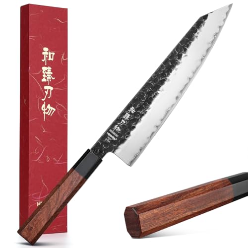 9.5-Inch HEZHEN Japanese Kiritsuke Knife with High Carbon Steel and Redwood Handle
