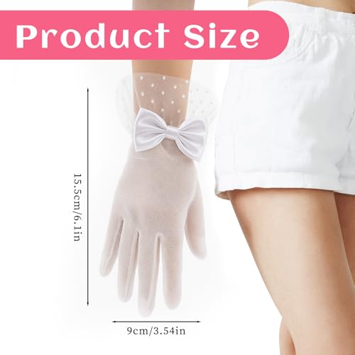 Bow Lace Tea Party Gloves for Women, Formal Short Tea Party Gloves, Elegant Polka Dots White Wedding Glove Formal Uniform Accessories for Bridal Wedding Evening3