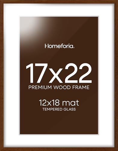 Image of Homeforia 17x22 Picture Frame Brown, High End Dark Oak 17x22 Poster Wood Frame with Mat 12x18 for Photo, 17 x 22 Wooden Walnut Frame Matted to 12 x 18, 22x17 Frames, Tempered Glass, Wall Kit, Set of 3