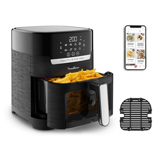 Moulinex Easy Fry & Grill Vision Friteuse sans huile + Grill, Capacité 4,2 L, Jusqu'à 6 personnes, 8 programmes automatiques, Fenêtre amovible, Écran tactile, air fryer EZ506820