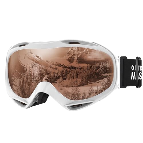 Image of OutdoorMaster OTG Ski Goggles - Over Glasses Ski /Snowboard Goggles for Men, Women & Youth - 100% UV Protection (White Frame + VLT 25% Polarized Brown Lens)