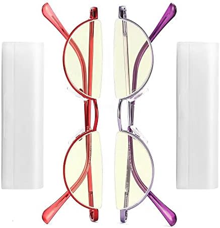 touk Half Frame Reading Glasses Anti Blue Light UV Filter, Half Moon Lens Semi Rim Spring Hinge Readers with Case for Women Red/Purple 2 Pack +2.5