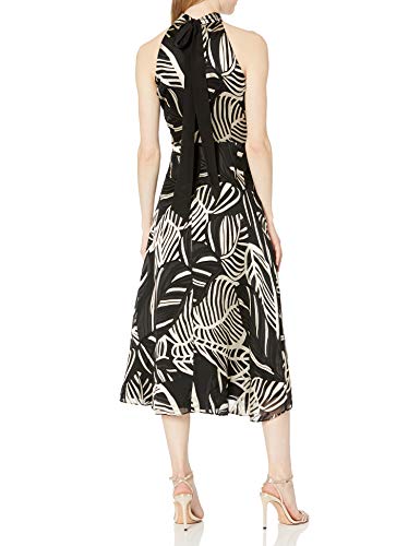 Milly Women's Adrian Palm Satin Burnout Dress, Black/Neutral, 0 #TOP1