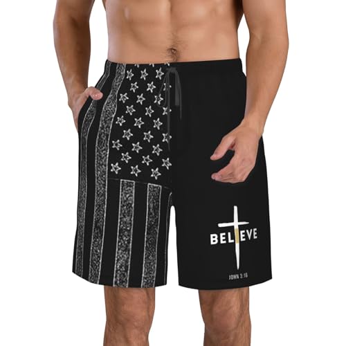 I Believe John 3 16, Christian, Cross Men's Swim Trunks Swim Shorts Board Shorts Swimsuit Swimwear Men's Beach Shorts