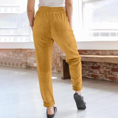 Corduroy Pants Women High Waisted Drawstring Casual Straight Leg Pants Loose Comfy Lounge Pants Trousers with Pockets3