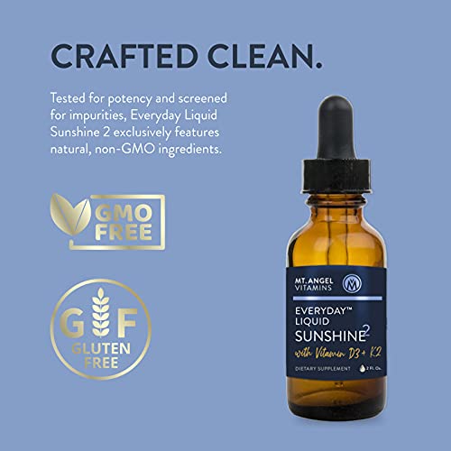 Mt. Angel Vitamins - Vegan Vitamin D3 & K2 Liquid Supplement - 5000 Iu D3, Trans Mk7 K2 - Gluten-Free, Non-Gmo - Perfect For Adults & Kids - Your Daily Dose Of Sunshine | K2 D3 Vitamin Supplement #TOP6