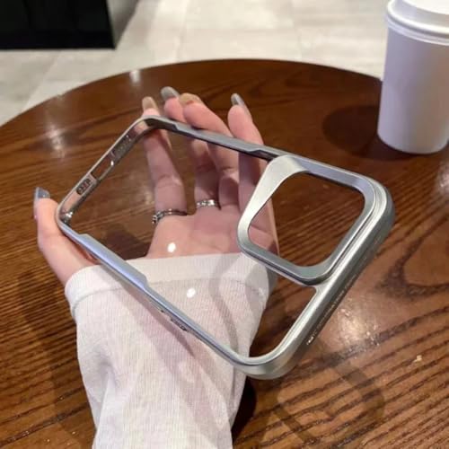 Coque de téléphone transparente avec cadre argent électrolytique et boutons métalliques antichoc