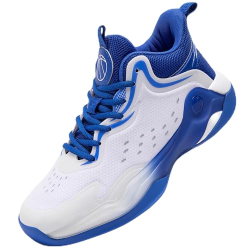 Image of Beita Mens Basketball Shoes High Upper Sneakers Breathable Sports Shoes Anti Slip, White Blue, 7.5