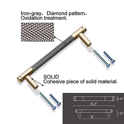 Gutuwellea Drawer Pull 2 Pack 5" Cabinet Handles Cabinet Pulls Aluminum Handles Round Pull for Drawer Pulls Gold and Nickle Oxidation Finish with Diamond Pattern Golden Finish 6" Length by Gutuwellea - Used condition - Image 3