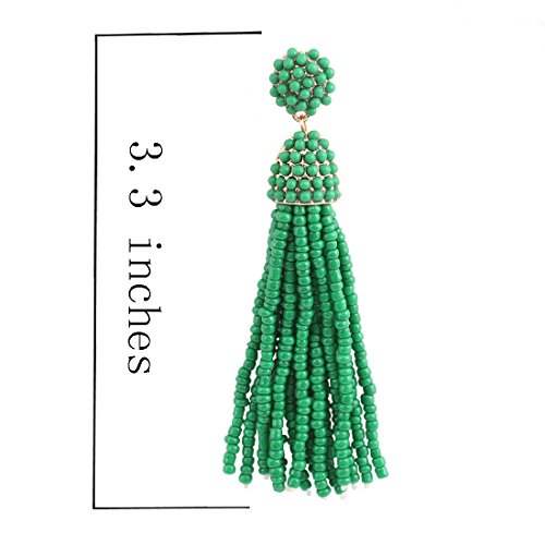 NLCAC Women's Beaded tassel earrings Long Fringe Drop Earrings Dangle 6 Colors (dark green)