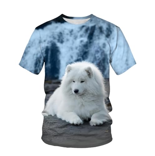 LIULINLIN Animal White Pet Dog Camiseta para Hombre con Estampado 3D Camiseta Informal Diaria de Manga Corta para Hombre Suelta